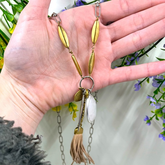 Stella & Dot Signed Long Necklace with Tassel and Quartz Pendants - Picture 2 of 6